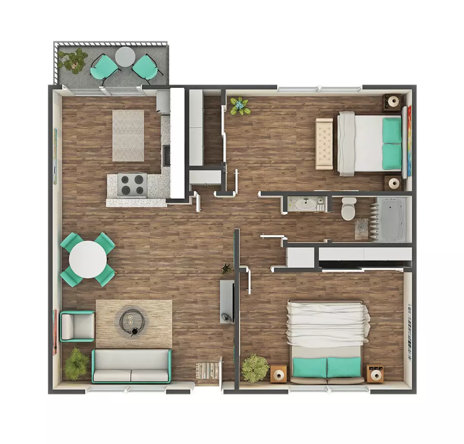 2BR/1BA 89 floor plan