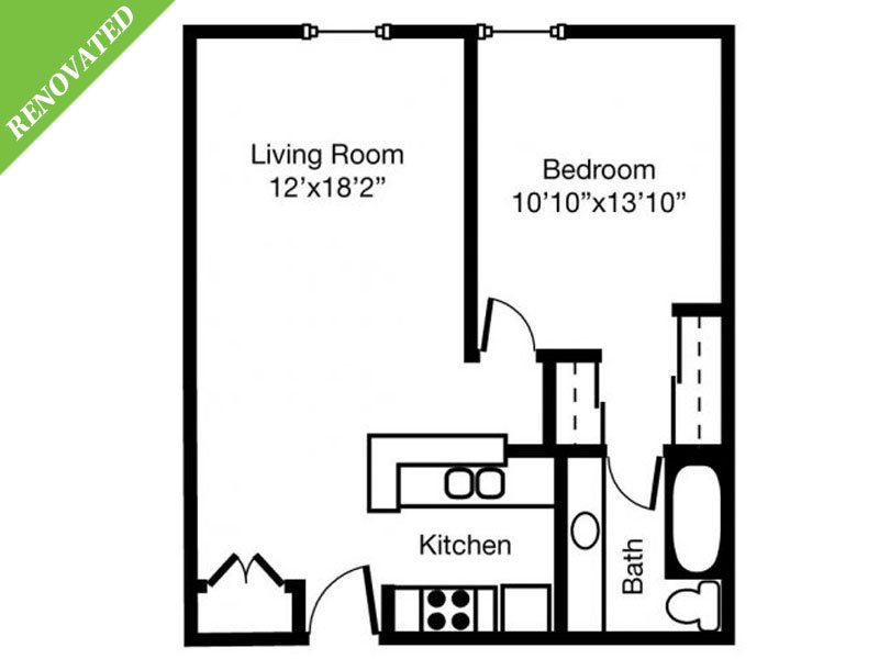 1 Bed • 1 Bath 00K-205 floor plan