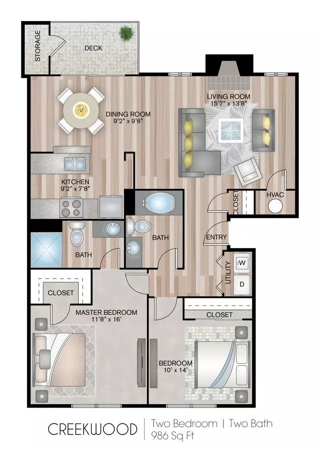 2 Beds • 2 Bath 036 floor plan
