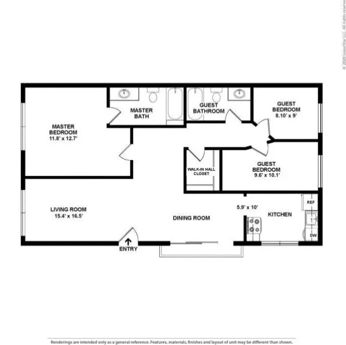 3BR/2BA floor plan