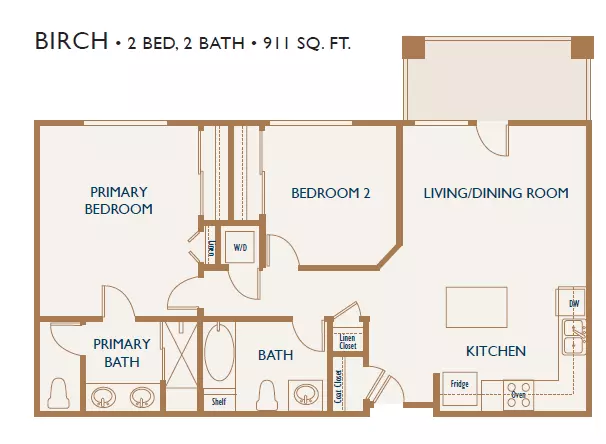 2 Beds • 2 Bath 208 floor plan