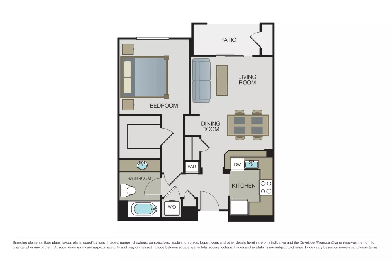 1 Bed • 1 Bath 2114 floor plan