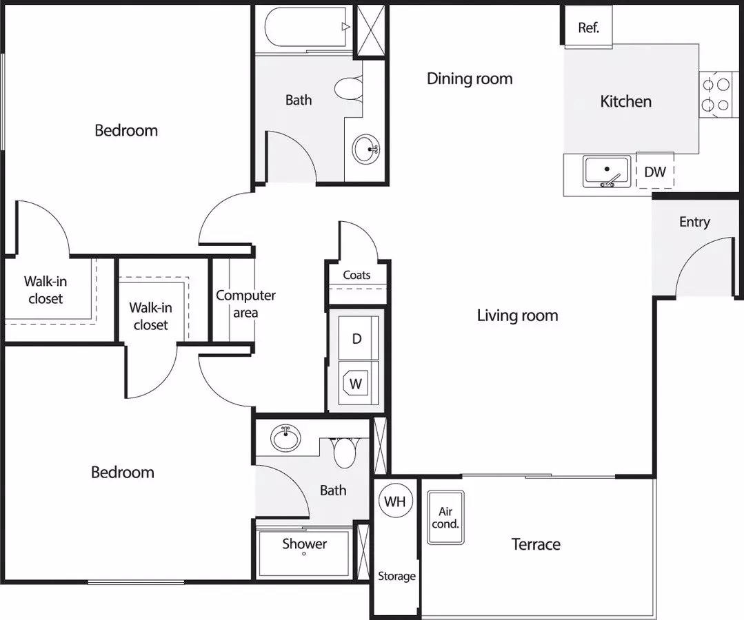 2 Beds • 2 Bath 1025 floor plan