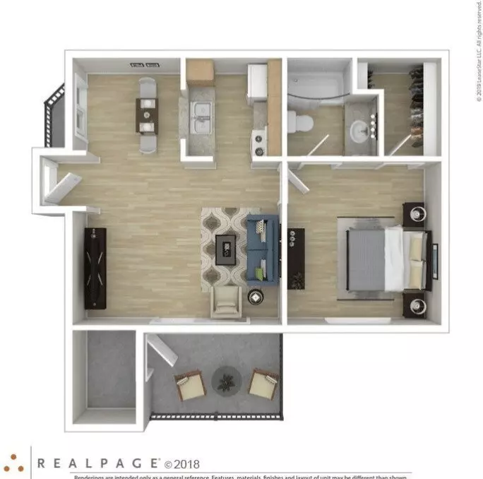 1BR/1BA floor plan