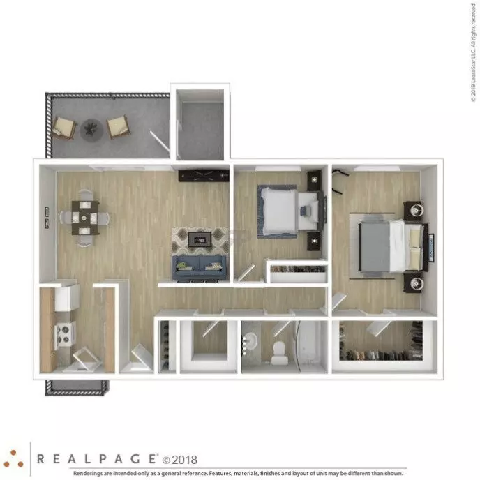 2BR/1BA floor plan