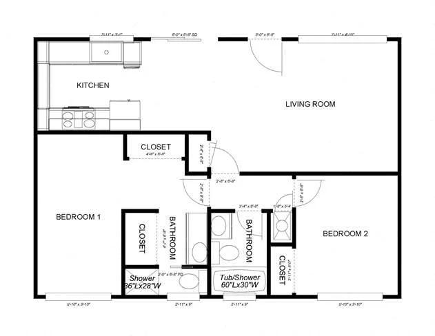 2-Bedroom, 2-Bath Downstairs 439-2 439-2 floor plan