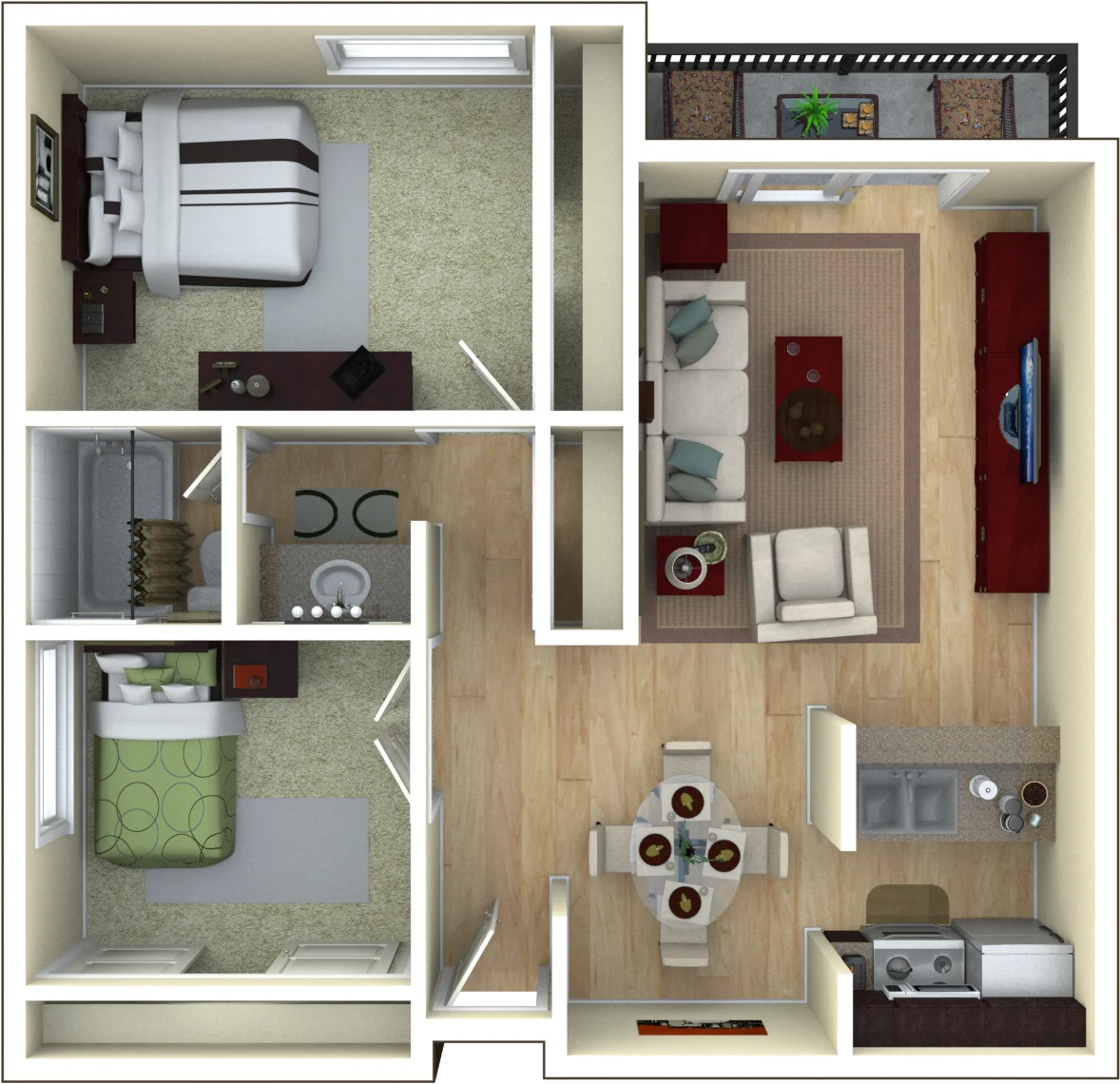 2 Bed 1 Bath 3105 floor plan