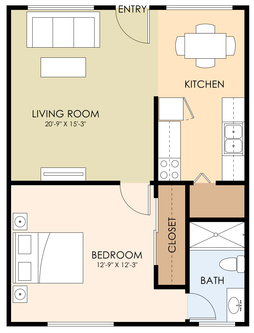 One Bedroom One Bath 862A 862A floor plan