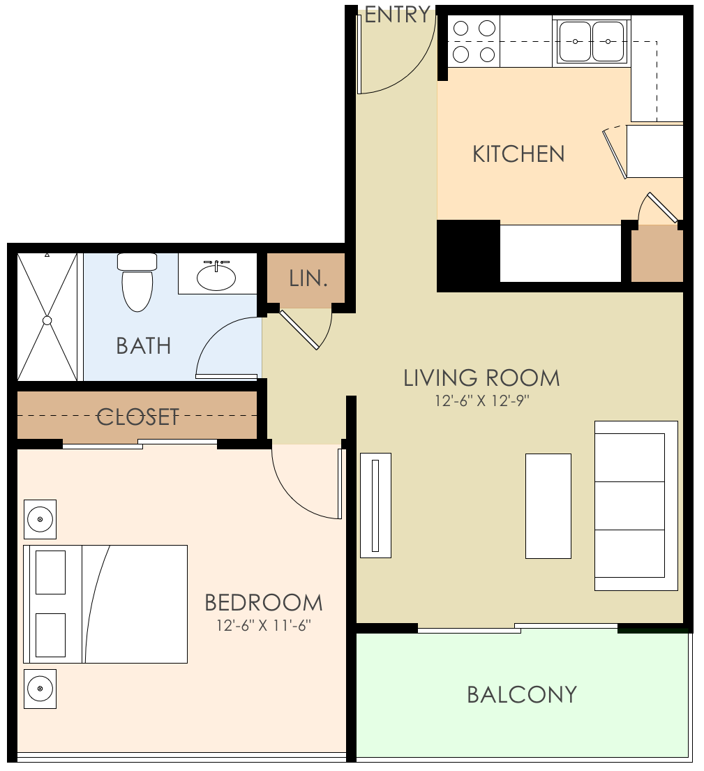 One Bedroom One Bath 5-202 5-202 floor plan