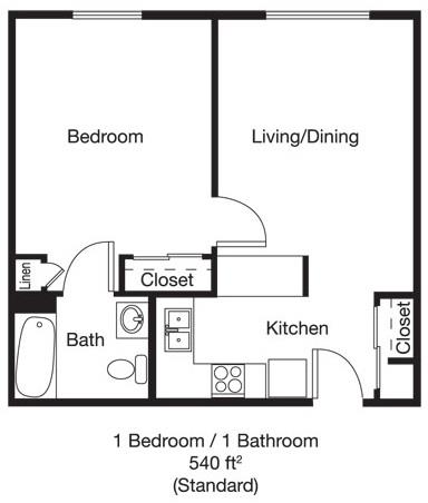 1Bed 1Bath Std A208 A208 floor plan