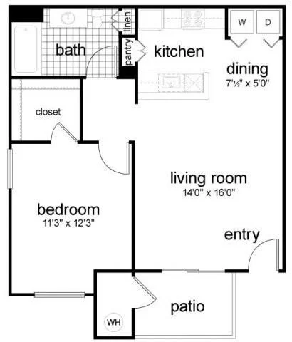 One Bedroom One Bath 1206 1206 floor plan
