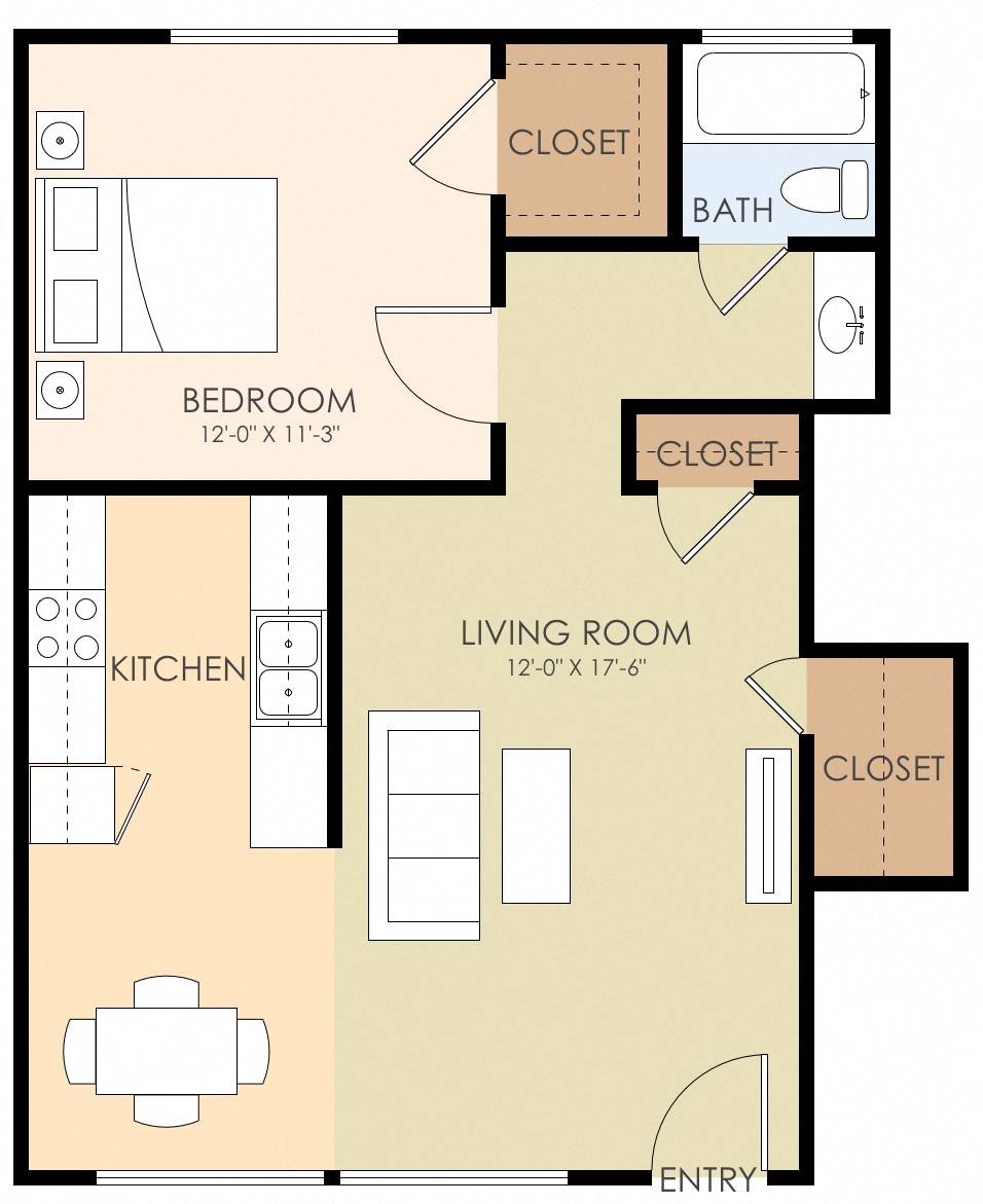 One Bedroom One Bath 665-076 665-076 floor plan