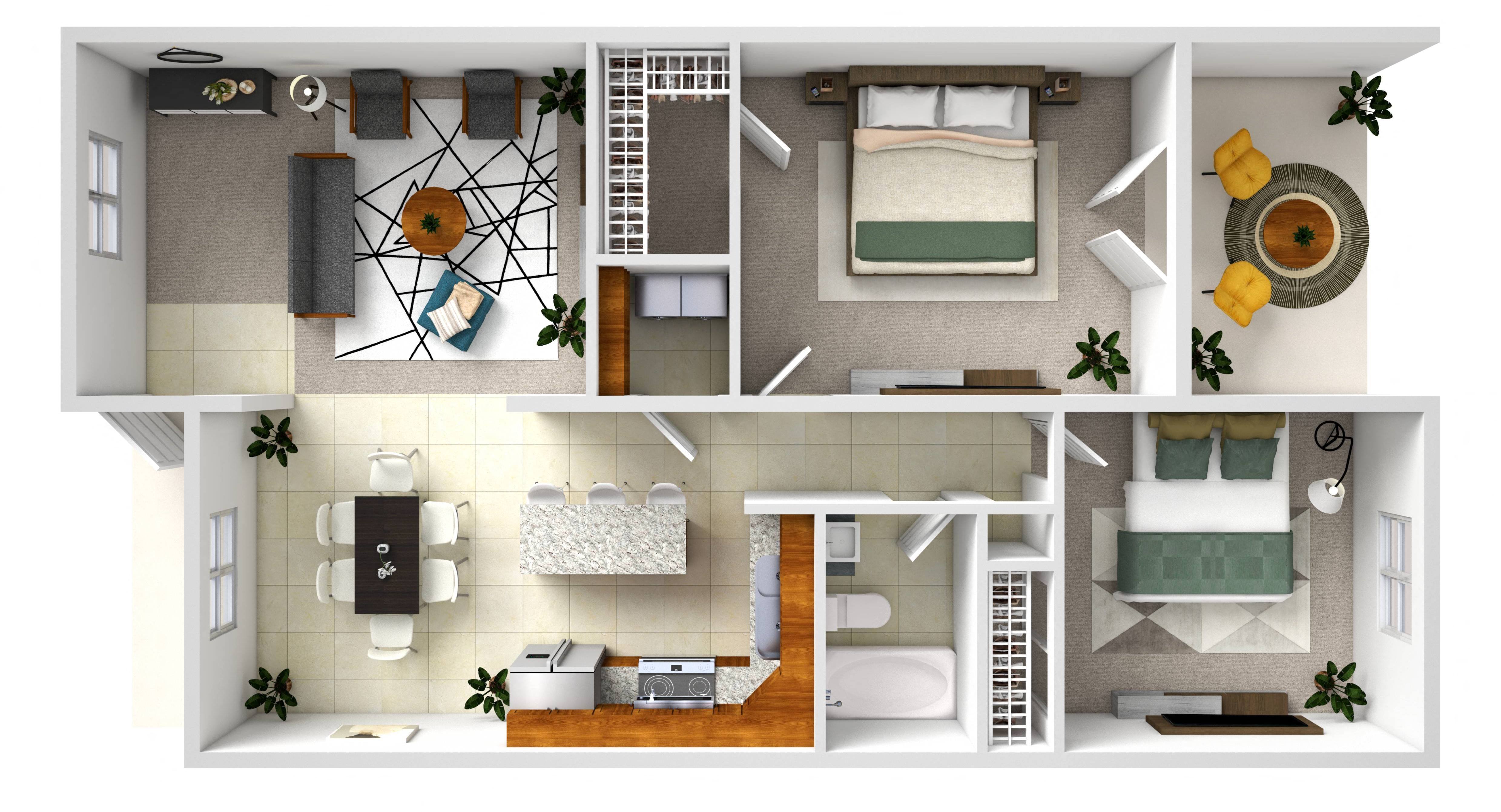 2 Bed - 1 Bath 22 22 floor plan