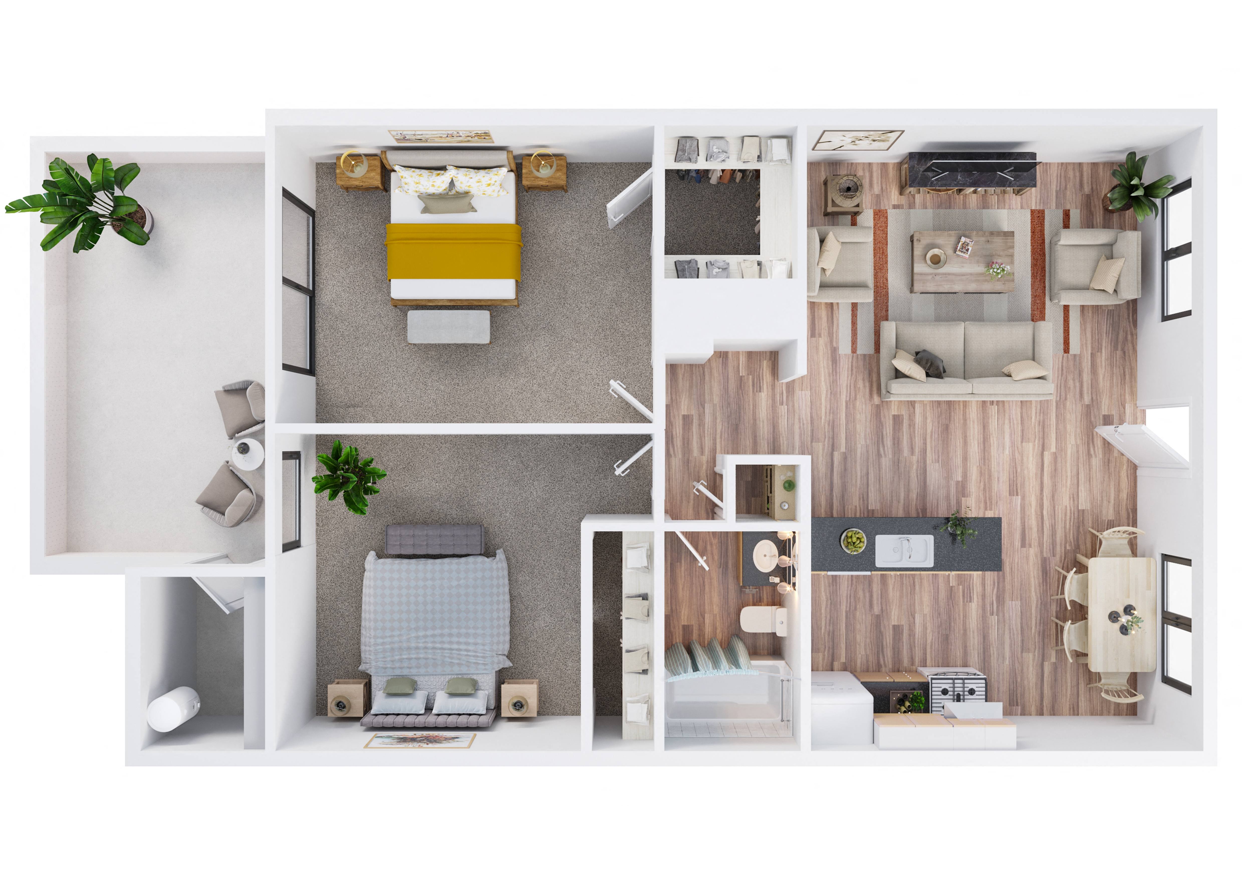 2 Bed - 1 Bath 214 214 floor plan