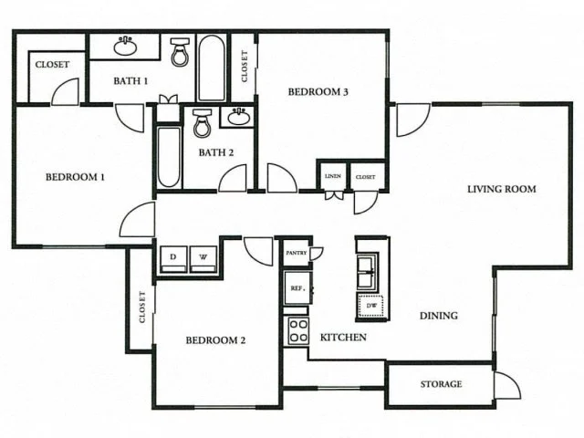 Three Bedroom / Two Bath 13-1322 13-1322 floor plan