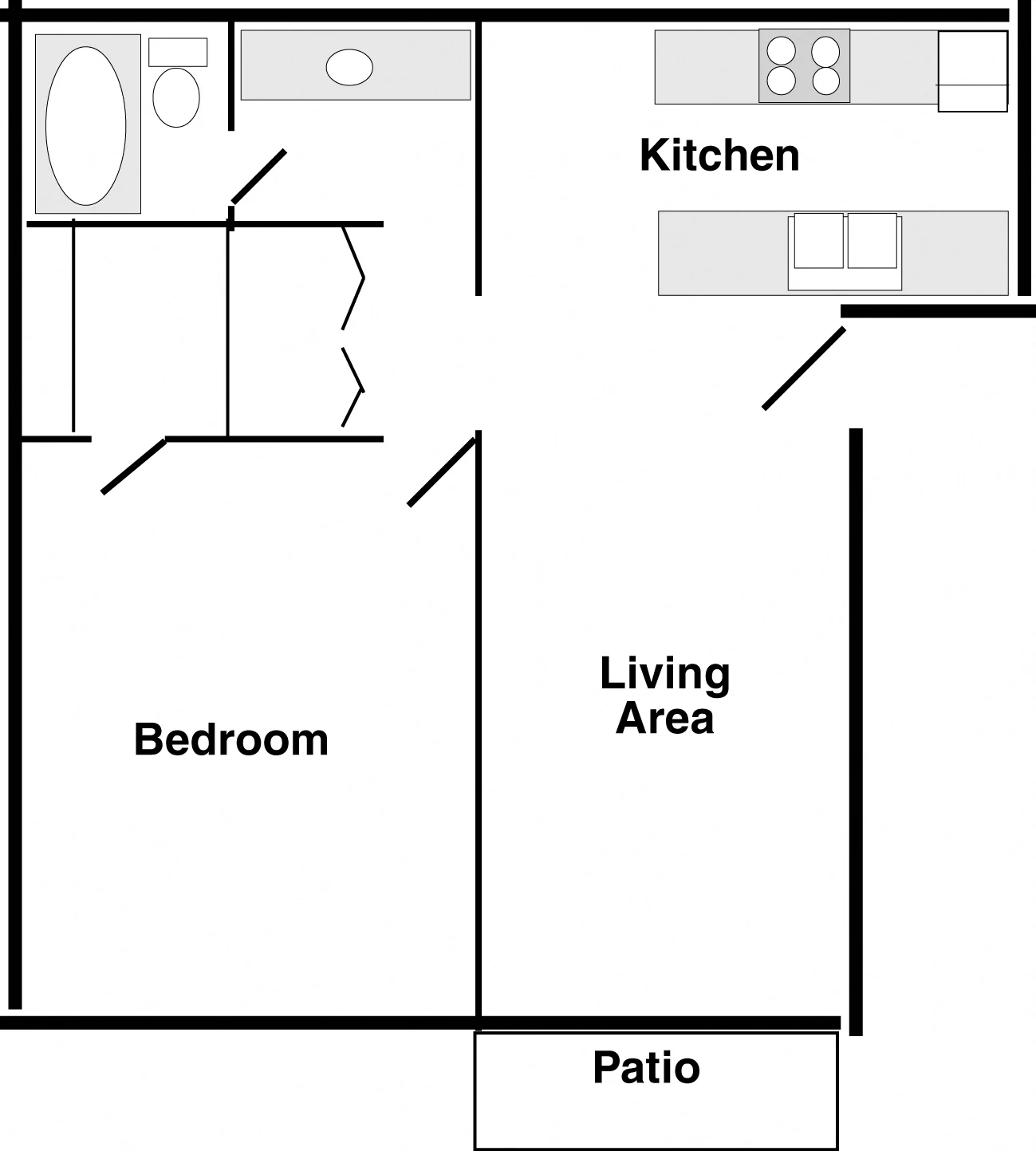 One bedroom, 1 bath 231 231 floor plan
