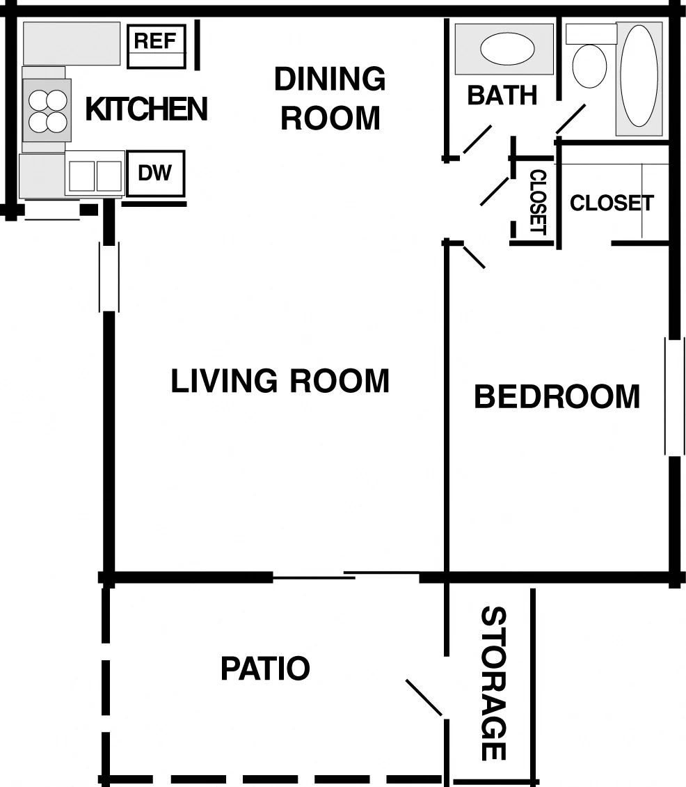 1 bedroom, 1 bath 2142 2142 floor plan