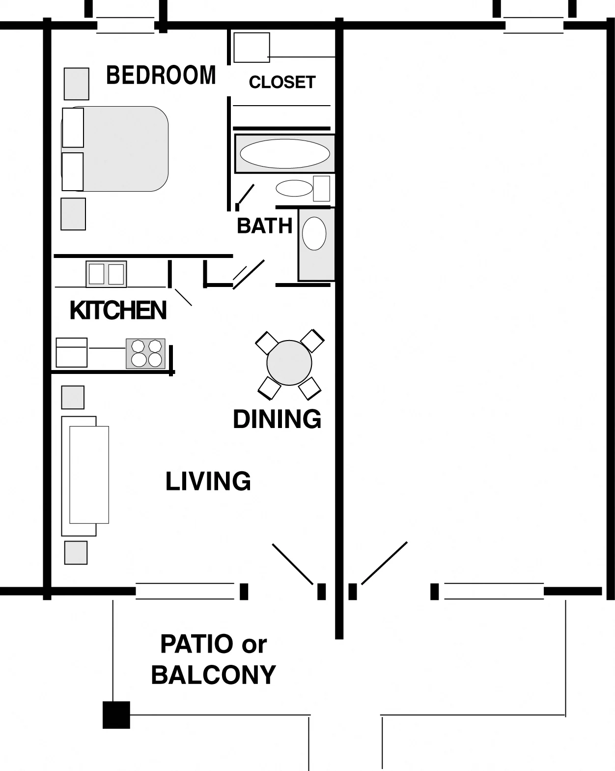 1 bedroom, 1 bath 108 108 floor plan