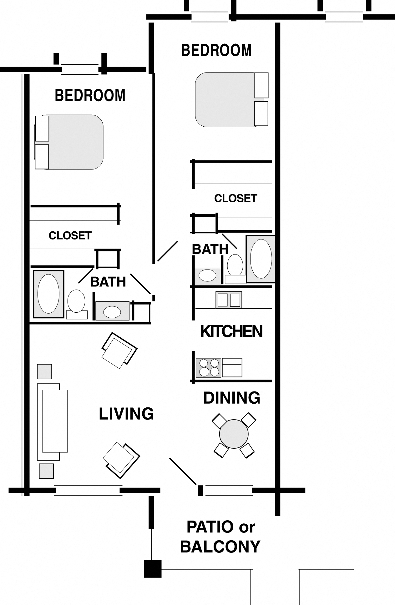 2 bedroom, 2 bath 214 214 floor plan
