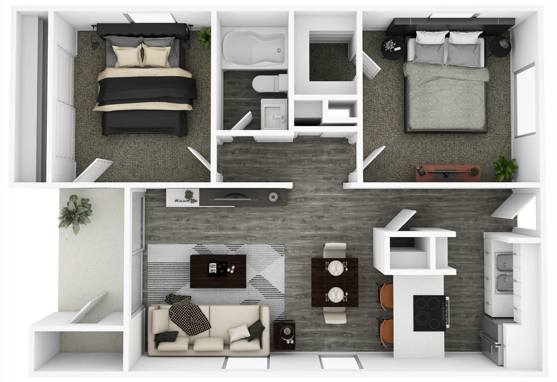 Two Bedroom One Bath 1070 1070 floor plan