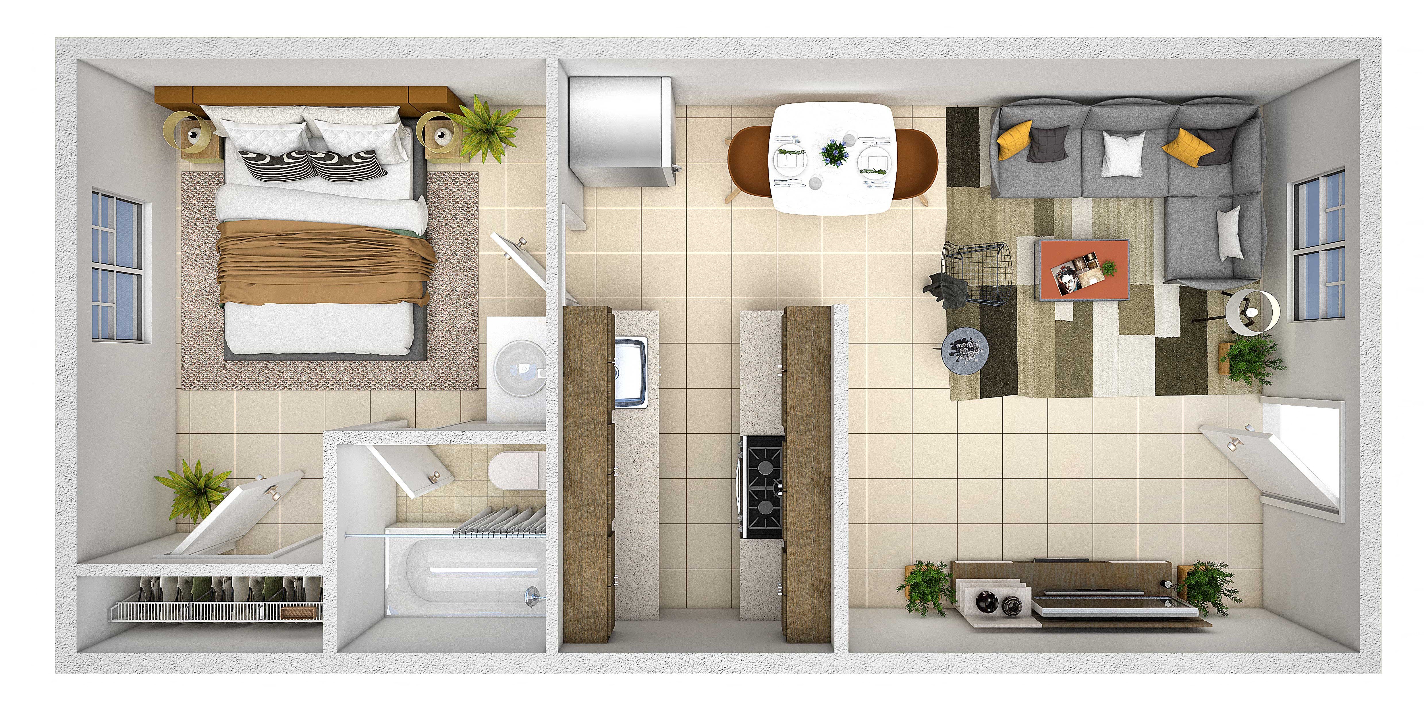 One Bed, One Bath 24 24 floor plan