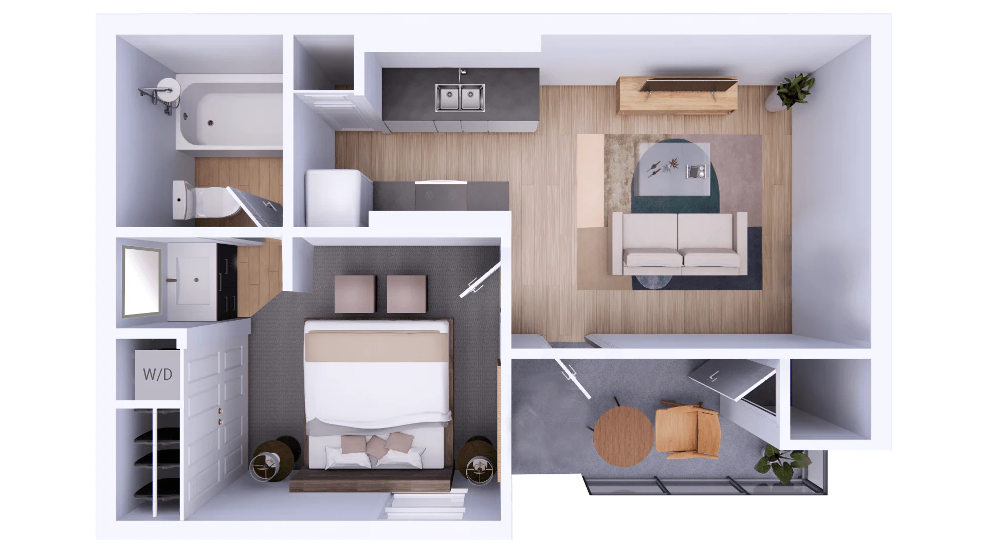 A - 500 SQ FT 1x1 128 128 floor plan
