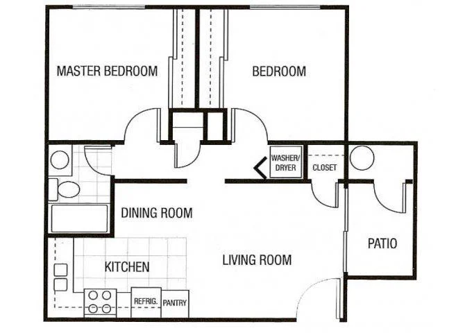 Two Bedroom One Bathroom 1085 1085 floor plan