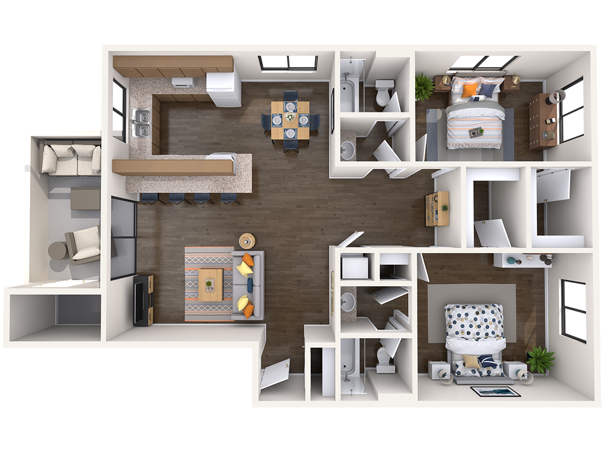 2 Bedroom - 2 Bath Downstairs 1109 1109 floor plan
