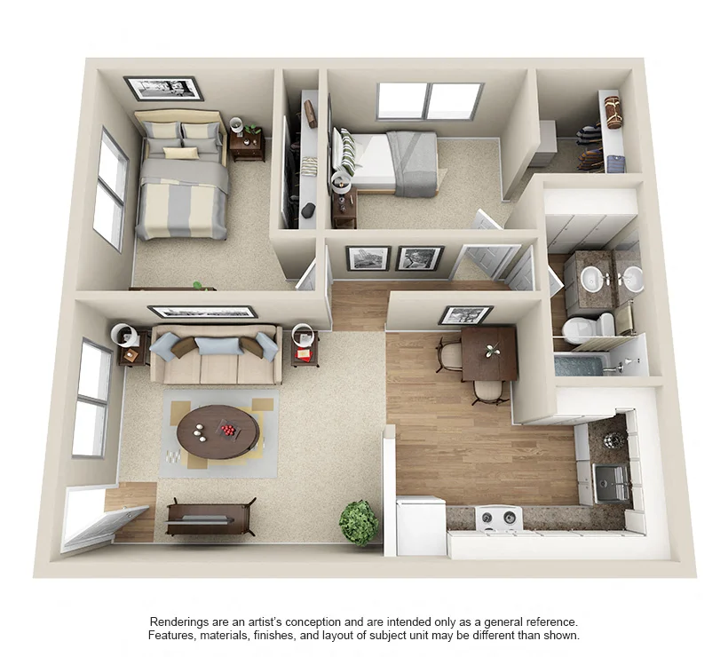 2 Bed 1 Bath 061 061 floor plan