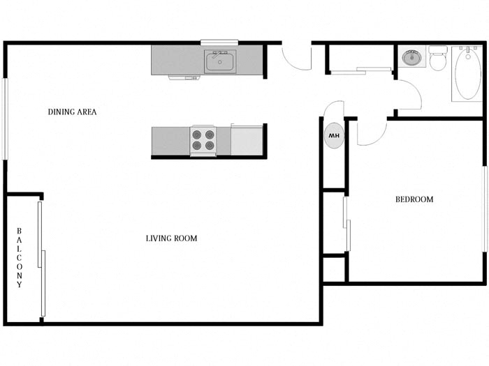 1 Bed / 1 Bath: Type A 26 26 floor plan