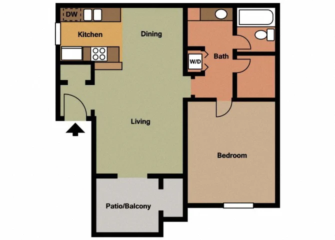 1 Bedroom, 1 Bath 225 225 floor plan