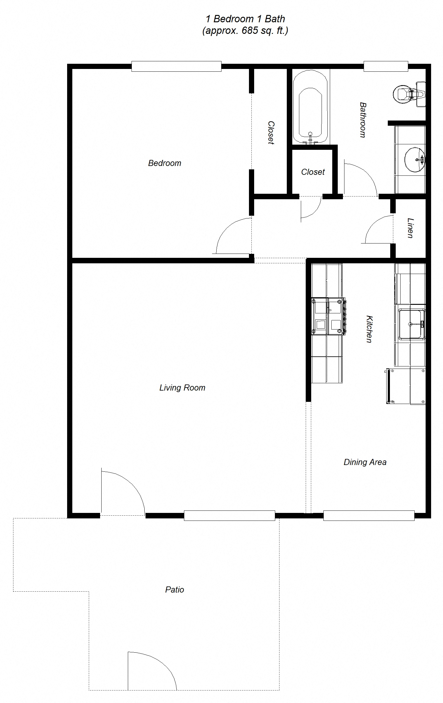 1-Bedroom, 1-Bathroom 1305-02 1305-02 floor plan