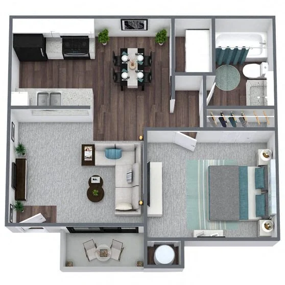 A1: 1 Bed 1 Bath 154-3 154-3 floor plan