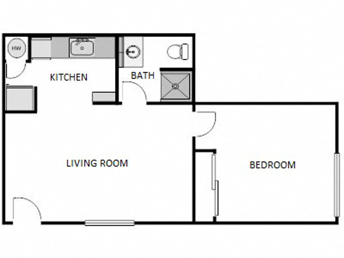 1 Bed / 1 Bath: Type E 2630A 2630A floor plan