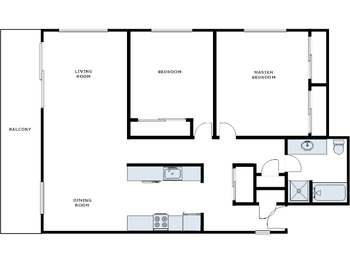 2 Bed / 1 Bath: Type E 208 208 floor plan