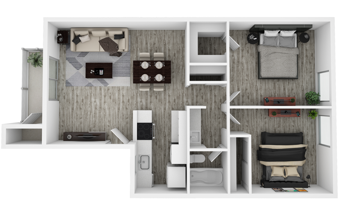 Two Bedroom One Bathroom 222 222 floor plan