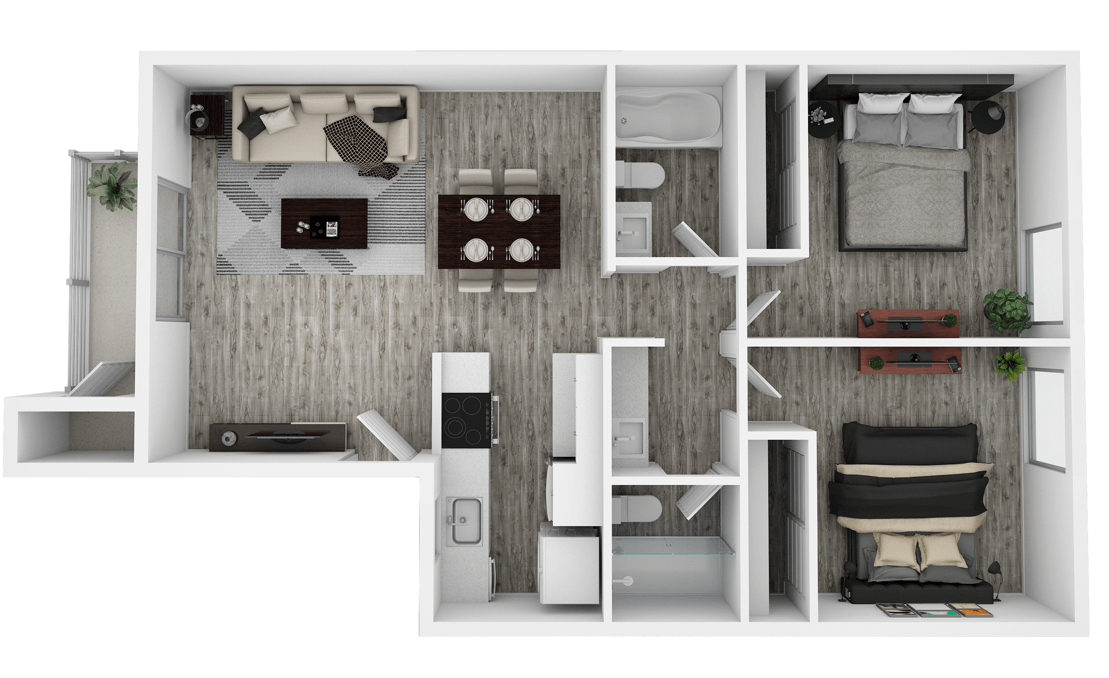 Two Bedroom Two Bathroom Small 233 233 floor plan
