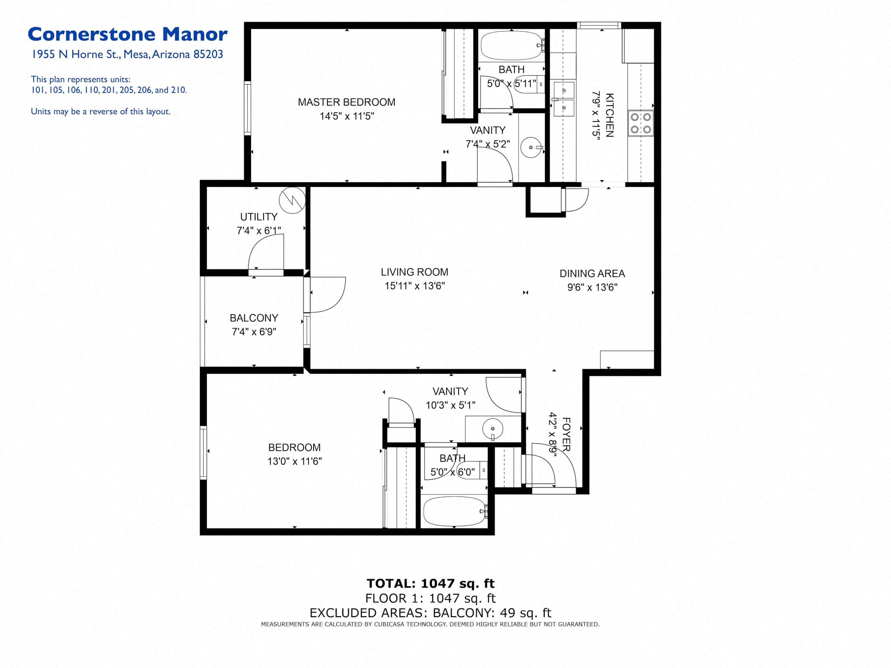 2 Bedrooms, 2 Bathrooms 206 206 floor plan