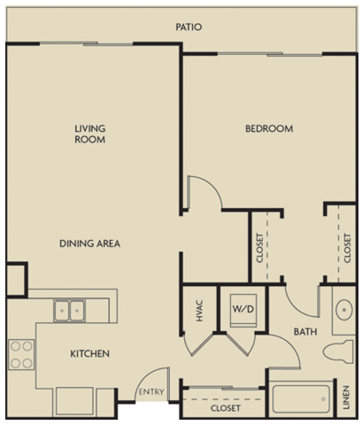 1 Bedroom 1 Bath Plan D 411 411 floor plan