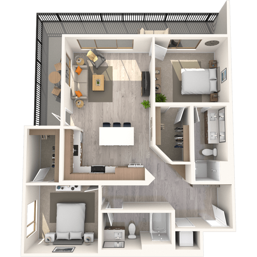 B1 2x2-1177 SF 607 607 floor plan