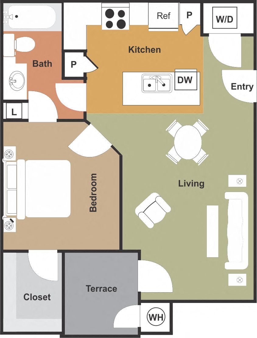 One Bedroom POB1 324 324 floor plan