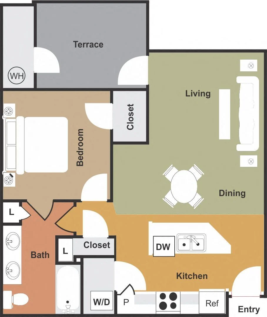 One Bedroom POB2 208 208 floor plan