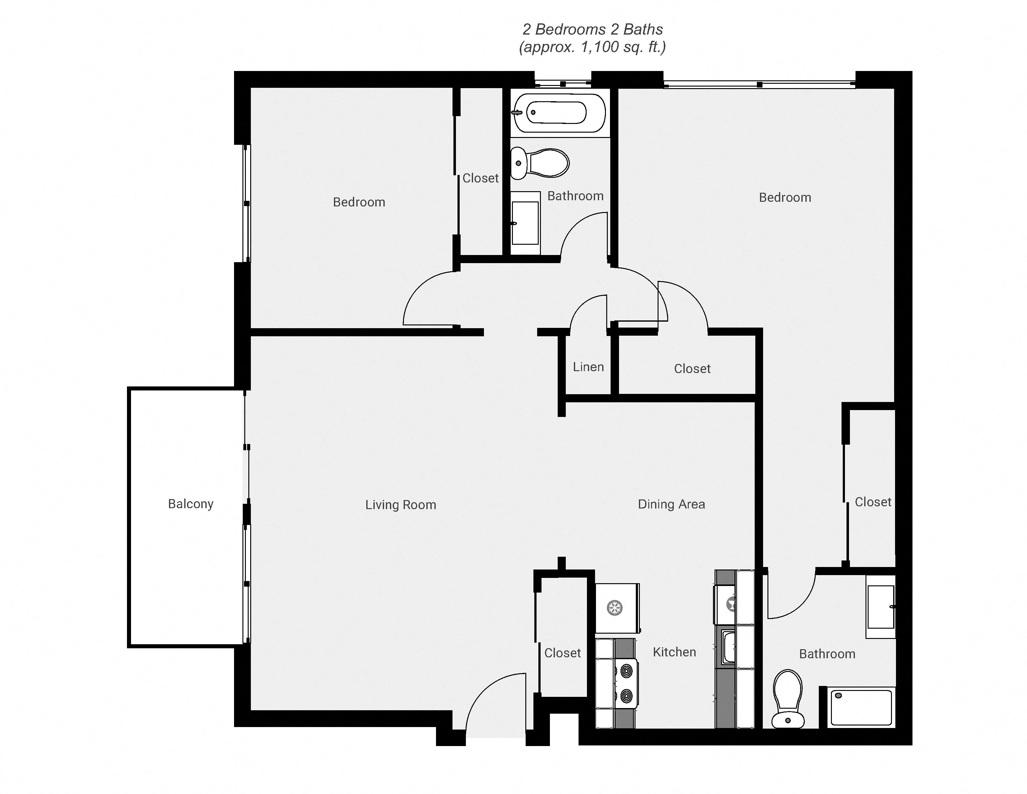 2-Bed, 2-Bath 106 106 floor plan