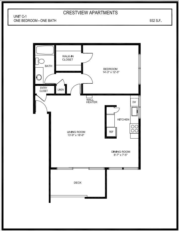 Plan C1: 1 Bed 1 Bath 311 311 floor plan