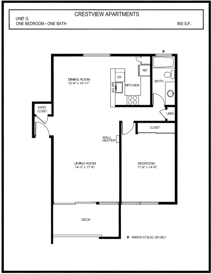 Plan G: 1 Bed 1 Bath 114 114 floor plan