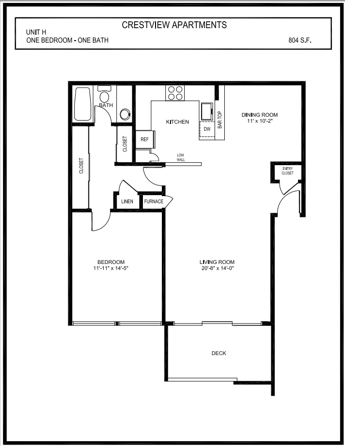 Plan H: 1 Bed 1 Bath 345 345 floor plan