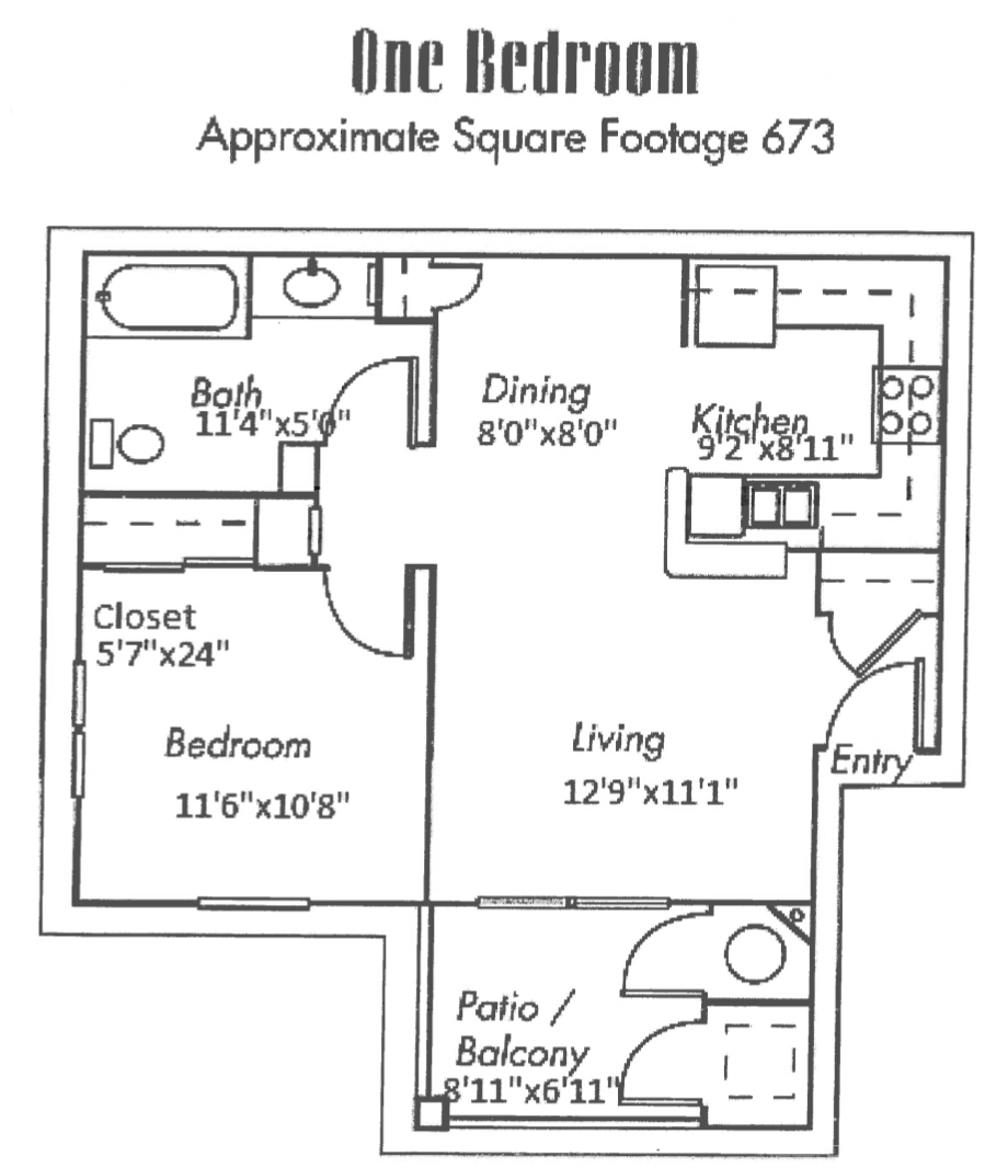 1 Bedroom 1 Bath 60% 5-512 5-512 floor plan