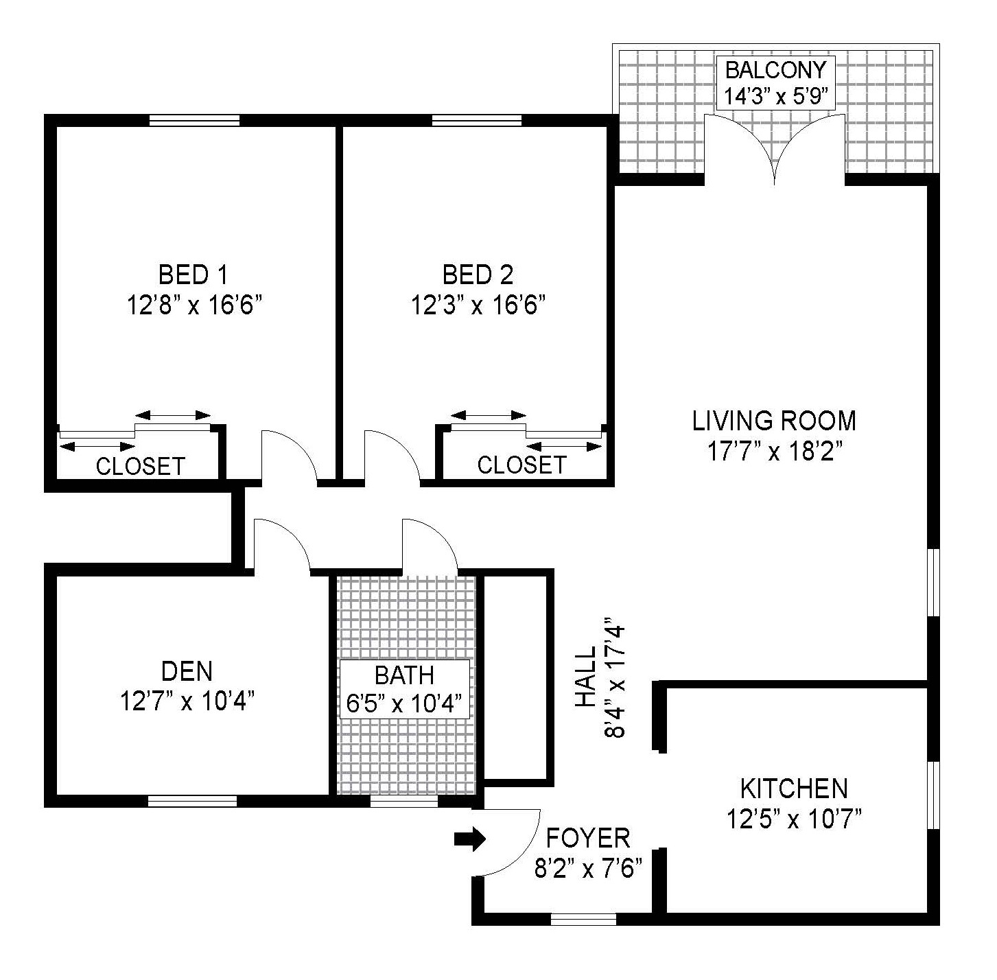 2 Bed 1 Bath 070 070 floor plan