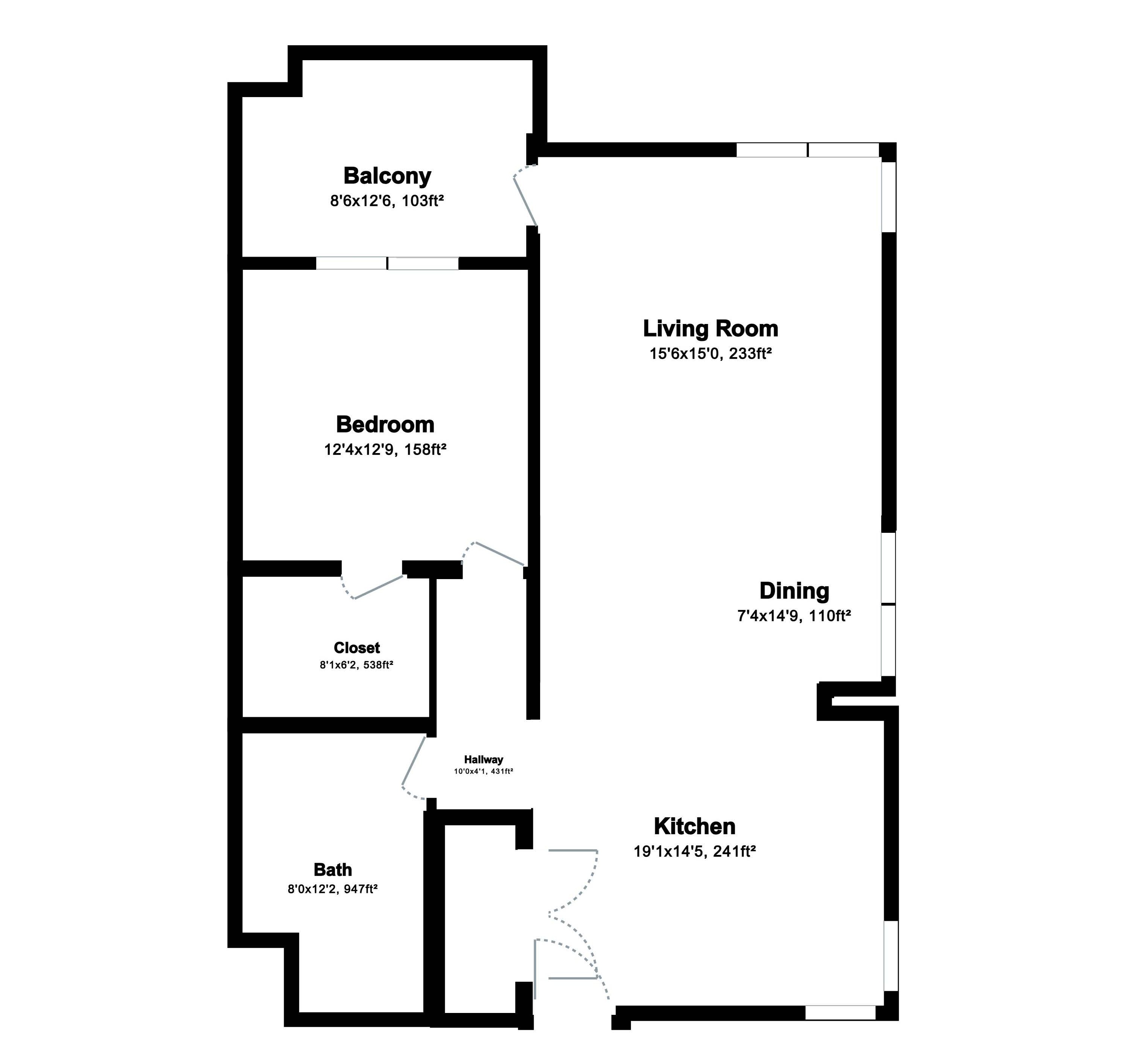 1 Bedroom 235 235 floor plan