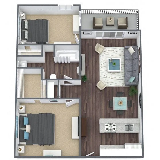 B1: 2 Bed 1 Bath 2065 2065 floor plan